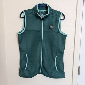 LL Bean Jacket Womens L Green Airlight Vest Quilted Fleece Full Zip Pockets